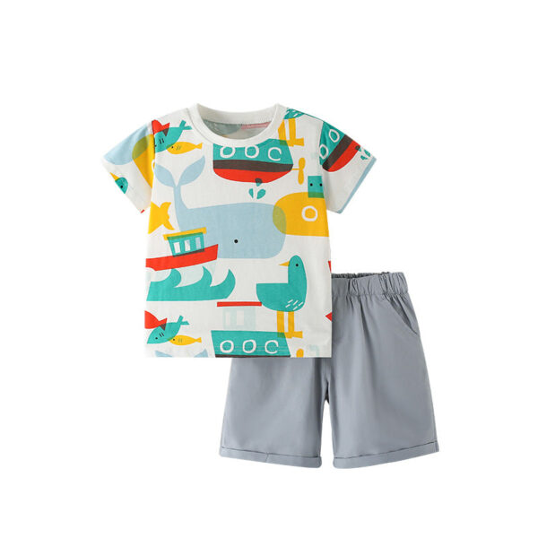 Summer Baby Kids Fish Cartoon Pattern T-shirt and Shorts Clothing Set for Boys - Image 9