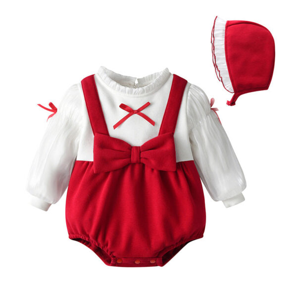 Baby False Pieces Design Bow Patched Design Long Sleeve Onesies - Image 5