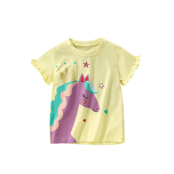 Summer Arrival Girls’ Horse Cartoon Pattern T-shirt in European and American Style - Image 7