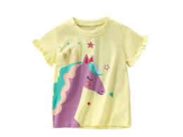 Summer Arrival Girls’ Horse Cartoon Pattern T-shirt in European and American Style