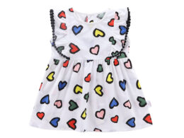 Best Selling Summer Baby Kids Girls Colorful Heart Pattern Fly Sleeves Dress
