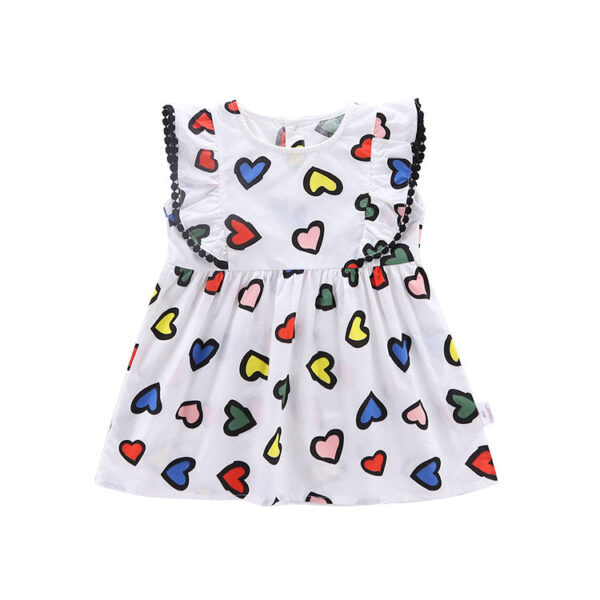 Best Selling Summer Baby Kids Girls Colorful Heart Pattern Fly Sleeves Dress - Image 8