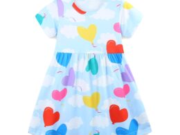 Summer Arrival Colorful Hearts Pattern Short Sleeves Dress for Stylish Girls