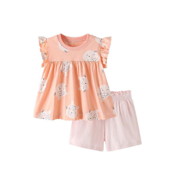 Summer Baby Kids Cartoon Leopards Pattern Top and Pink Shorts Clothing Set for Girls
