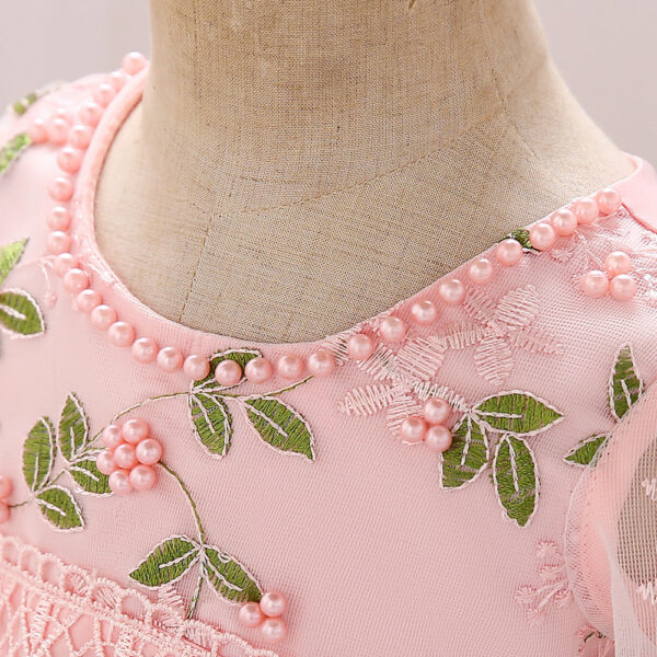 Baby Girl Embroidered Pattern Medium Sleeves One Year Old Tutu Formal Dress - Image 4