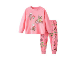 Spring and Autumn Girls Floral Pattern Long Sleeves Top and Pants Clothing Set