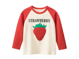 Baby Girl Strawberry Print Pattern Soft Cotton Crewneck Shirt