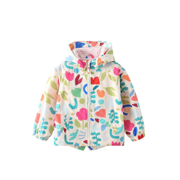 Arrival European and American Style Girls’ Hooded Zip-up Colorful Flowers Pattern Coat with Long Sleeves - Image 5