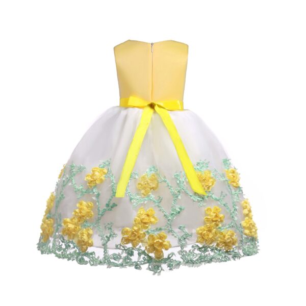 Baby Girl Flower Mesh Overlay Design Bow Tie Vest Dress Birthday Formal Dress - Image 5