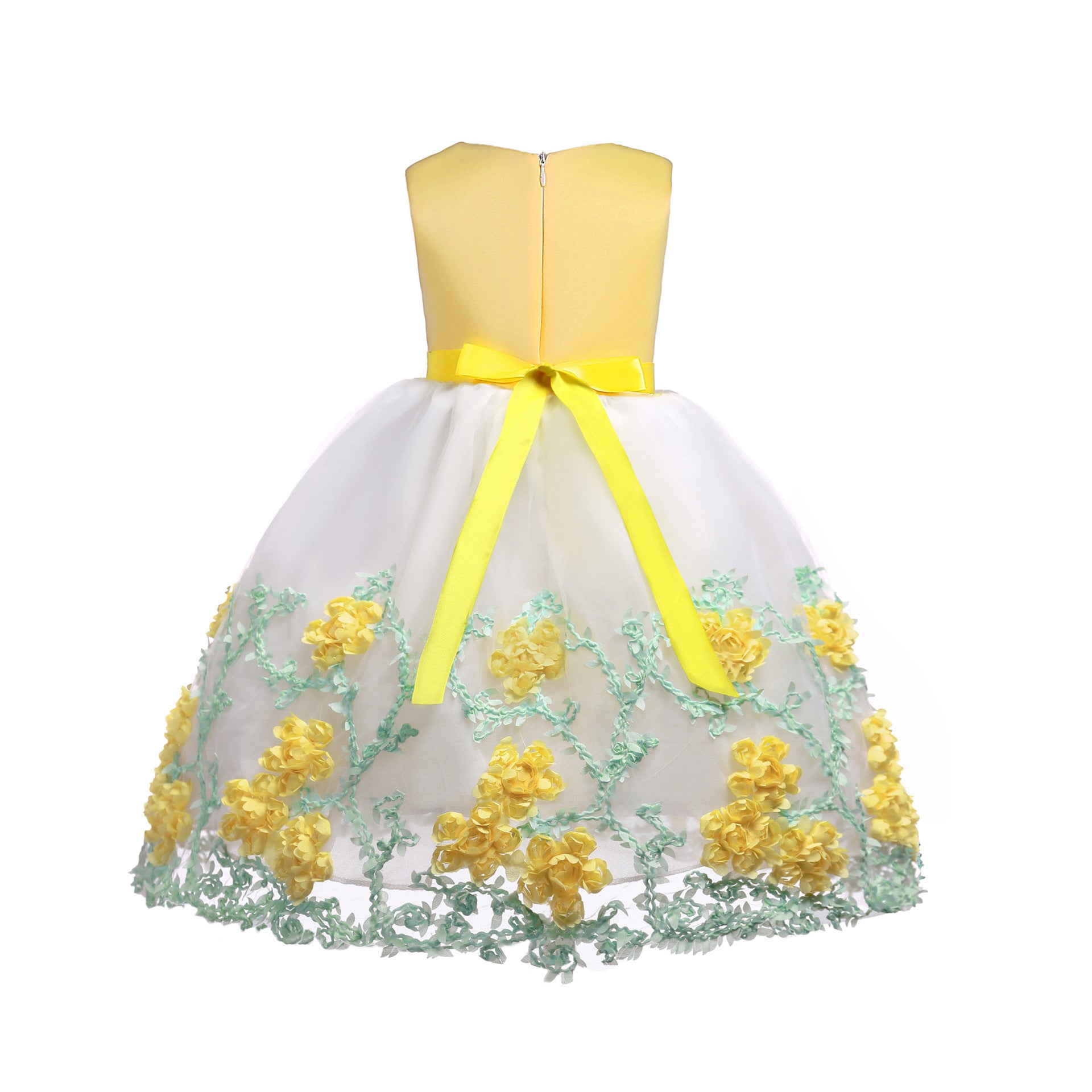 Baby Girl Flower Mesh Overlay Design Bow Tie Vest Dress Birthday Formal Dress - Image 5