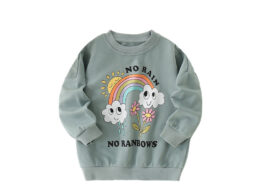 Autumn and Spring Arrival Flowers and Rainbow Cartoon Pattern Long Sleeves Pullover for Stylish Girls