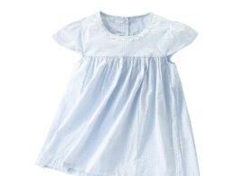 Summer New Arrival Girls’ Simple Plaid Short Sleeves Light Blue Dress