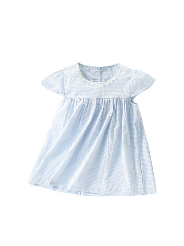 Summer New Arrival Girls’ Simple Plaid Short Sleeves Light Blue Dress - Image 10