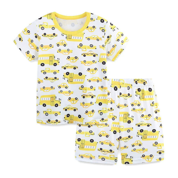 Summer Baby Kids Cartoon School Bus and Taxi Pattern T-shirt and Shorts Clothing Set for Boys - Image 7