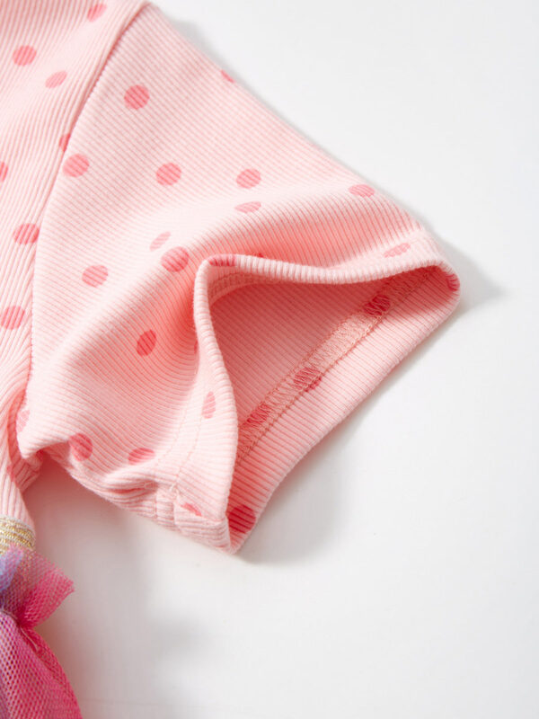 Spring And Summer Baby Girls Short Sleeves Polka Dots Rainbow Chiffon Dress - Image 4