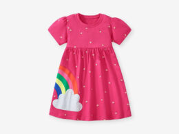 Summer Arrival Rainbow and Dots Pattern Short Sleeves Dress for Stylish Girls