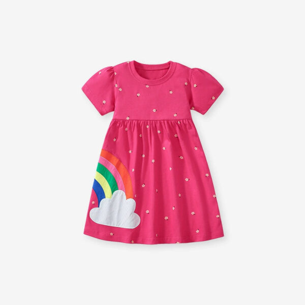 Summer Arrival Rainbow and Dots Pattern Short Sleeves Dress for Stylish Girls - Image 10