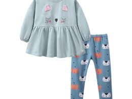 Baby Girl Cat Pattern Design Pullover With Long Leggings Sets