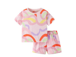 Summer Baby Kids Colorful Curves Pattern T-shirt and Shorts Clothing Set for Girls