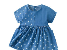 Summer New Arrival Girls’ Stars Pattern Patchwork Short Sleeves Crew Neck Dress