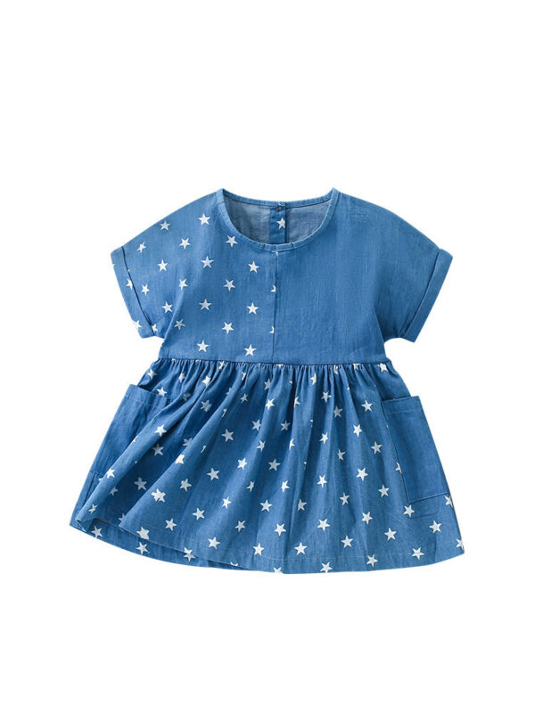 Summer New Arrival Girls’ Stars Pattern Patchwork Short Sleeves Crew Neck Dress - Image 8