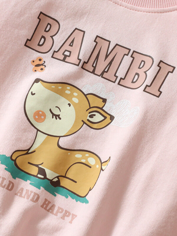 Spring And Autumn Girls Cute Cartoon Little Bambi Print Top Sweatshirt And Solid Color Pants - Image 5