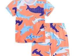 Summer Baby Kids Cartoon Whales Pattern T-shirt and Shorts Casual Clothing Set for Boys