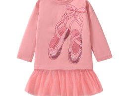 Girls’ Cartoon Dancing Shoes Long Sleeves T-Shirt Dress In European And American Style For Autumn
