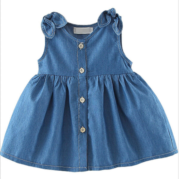 Baby Girl Solid Blue Denim Dress In Summer - Image 6