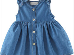 Baby Girl Solid Blue Denim Dress In Summer