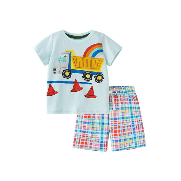 Baby Boy Car Print Pattern Blue Crewneck Summer Clothing Sets - Image 9