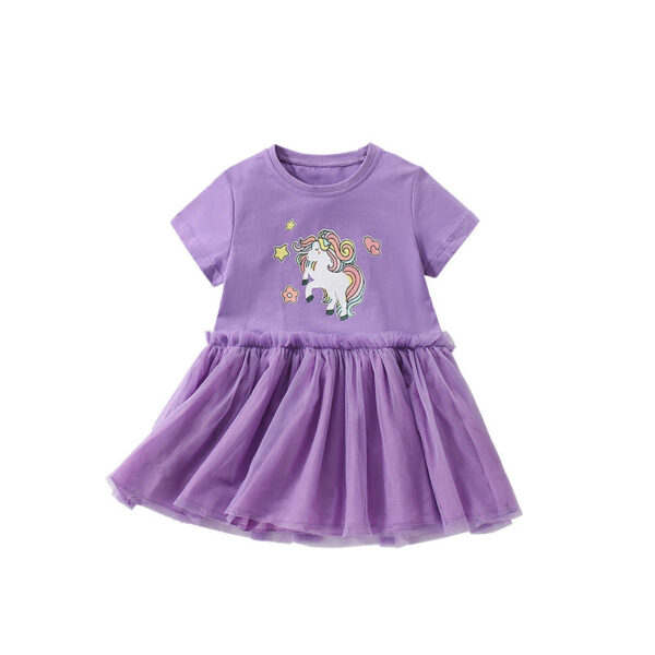 Summer Arrival Horse Cartoon Pattern Short Sleeves Tulle Design Cute Dress for Stylish Girls - Image 8