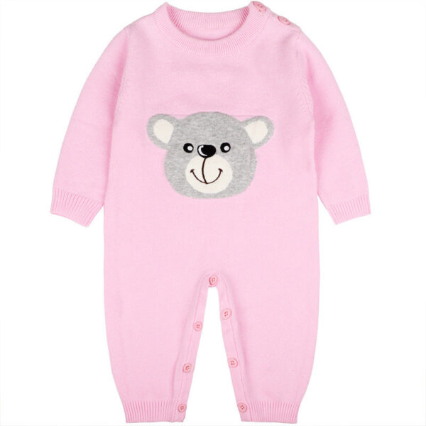 Baby Girl Cartoon Bear Graphic Long Sleeves Knit Thermal Jumpsuit - Image 6