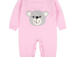 Baby Girl Cartoon Bear Graphic Long Sleeves Knit Thermal Jumpsuit