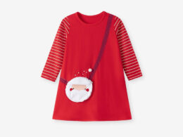 Autumn and Spring Arrival Christmas Cartoon Pattern Striped Long Sleeves Dress for Stylish Girls