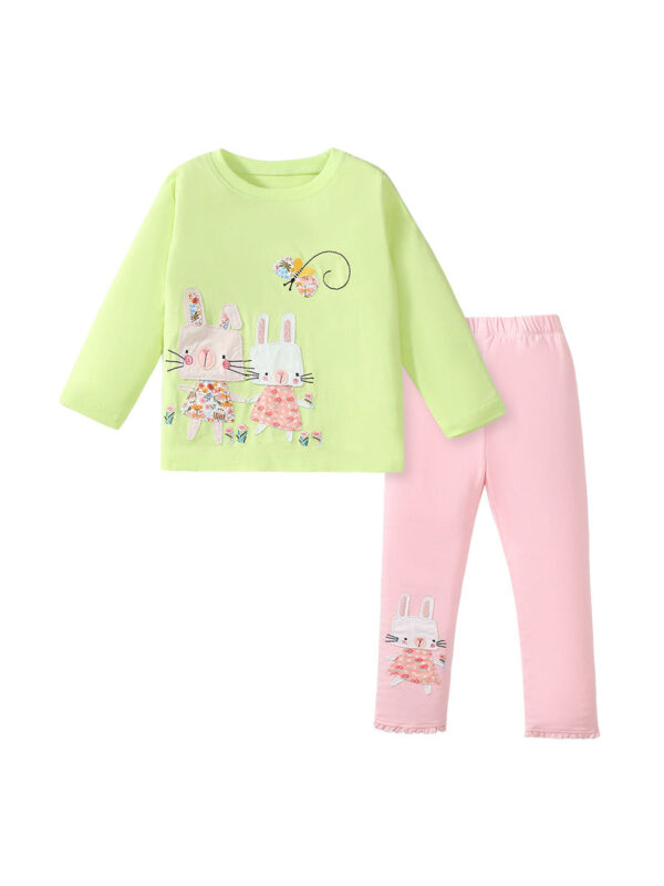 Arrival Spring And Autumn Girls Casual Appliqué Embroidery Rabbits Pattern Long Sleeves Top T-Shirt And Pants Clothing Set - Image 10
