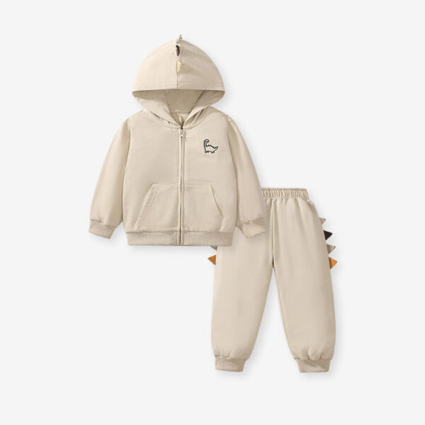 High Quality Spring And Autumn Boys Dinosaur Design Long Sleeves Top Zip-Up Hoodie And Pants Clothing Set - Image 2