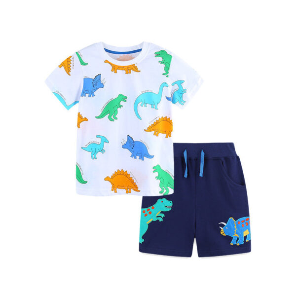 Summer Baby Kids Cartoon Animals Pattern T-shirt and Shorts Color Patchwork Clothing Set for Boys - Image 7
