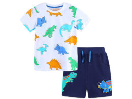 Summer Baby Kids Cartoon Animals Pattern T-shirt and Shorts Color Patchwork Clothing Set for Boys