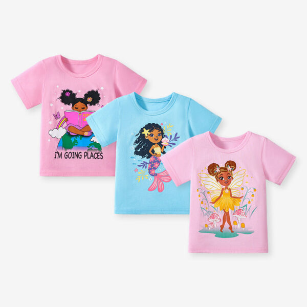 Kids’ Mermaid Cartoon Pattern Short Sleeves T-shirt in European and American Style for Summer - Image 8