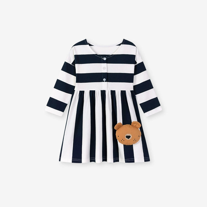Autumn and Spring Arrival Teddy and Striped Pattern Long Sleeves Dress for Stylish Girls - Image 6