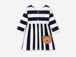 Autumn and Spring Arrival Teddy and Striped Pattern Long Sleeves Dress for Stylish Girls