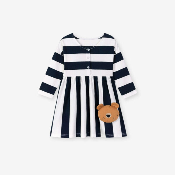Autumn and Spring Arrival Teddy and Striped Pattern Long Sleeves Dress for Stylish Girls - Image 8