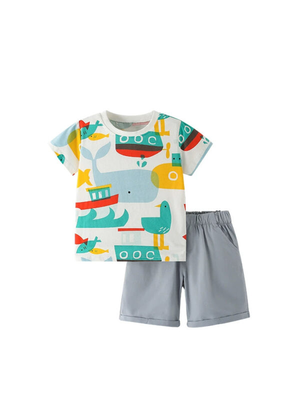 Summer Baby Kids Fish Cartoon Pattern T-shirt and Shorts Clothing Set for Boys - Image 5