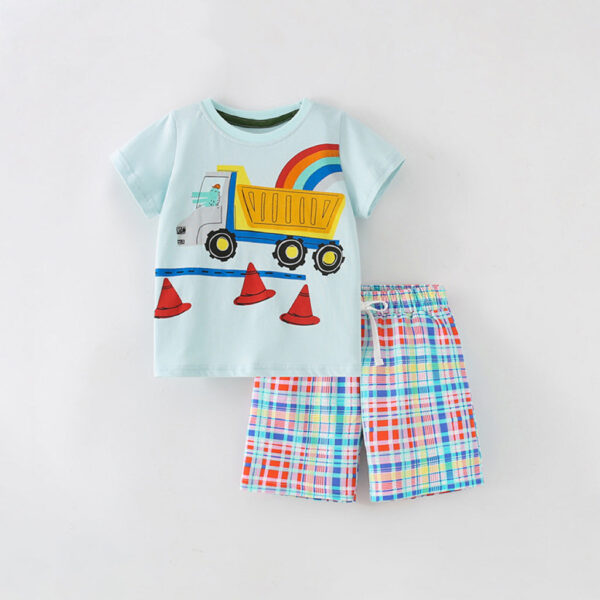 Baby Boy Car Print Pattern Blue Crewneck Summer Clothing Sets - Image 5