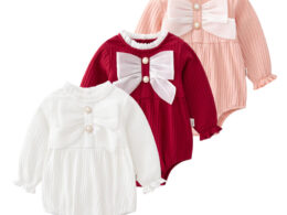 Baby Solid Color Big Bow Patched Design Beautiful Princess Onesies