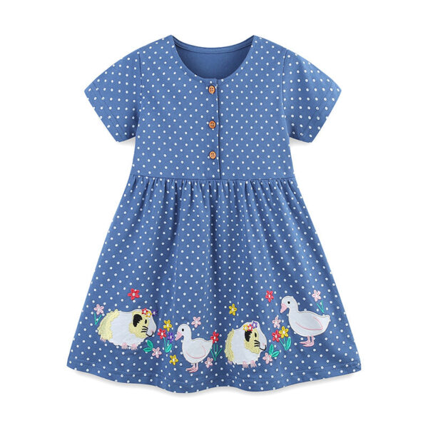 Summer Pure Cotton Dots and Animals Pattern Short Sleeves Dress for Stylish Girls - Image 6