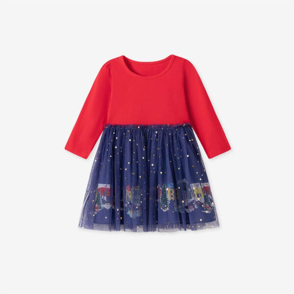 Autumn and Spring Arrival Christmas Cartoon Pattern Long Sleeves Tulle Decorated Dress for Stylish Girls - Image 10