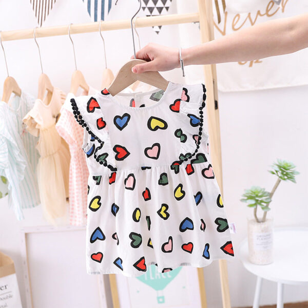 Best Selling Summer Baby Kids Girls Colorful Heart Pattern Fly Sleeves Dress - Image 5