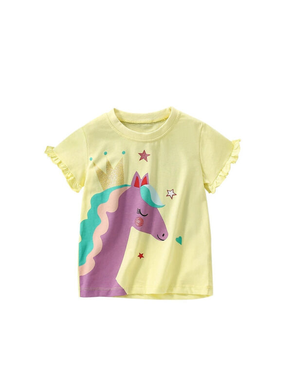 Summer Arrival Girls’ Horse Cartoon Pattern T-shirt in European and American Style - Image 5